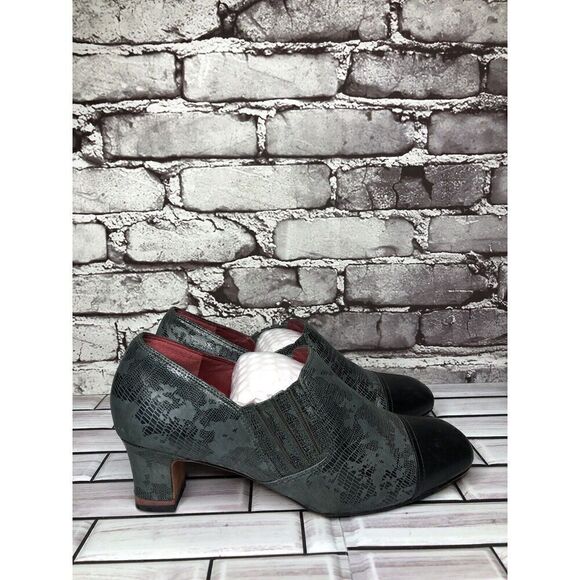 Oh! Healthy Heels Blue Gray Leather Croc Print Ankle Heel Booties Women Sz 39EU - Picture 3 of 16